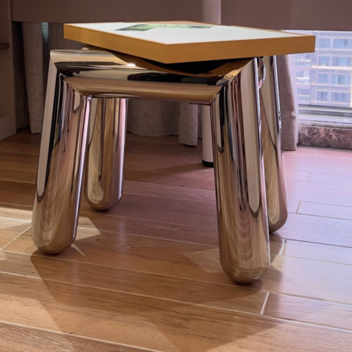Art Deco Trapezoid Stainless Steel Stool