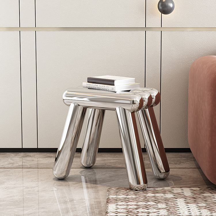 Art Deco Trapezoid Stainless Steel Stool — Silver