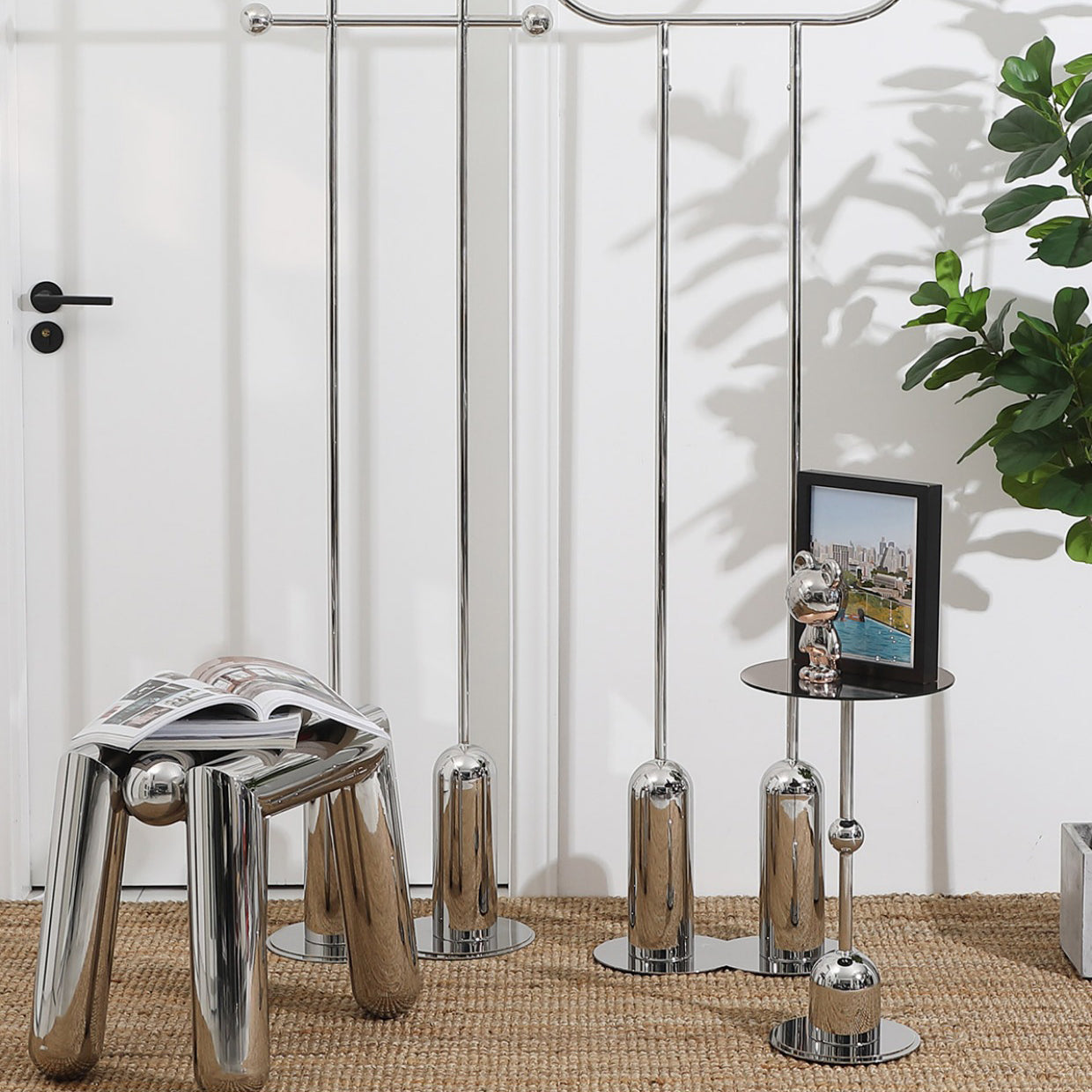 Art Deco Trapezoid Stainless Steel Stool