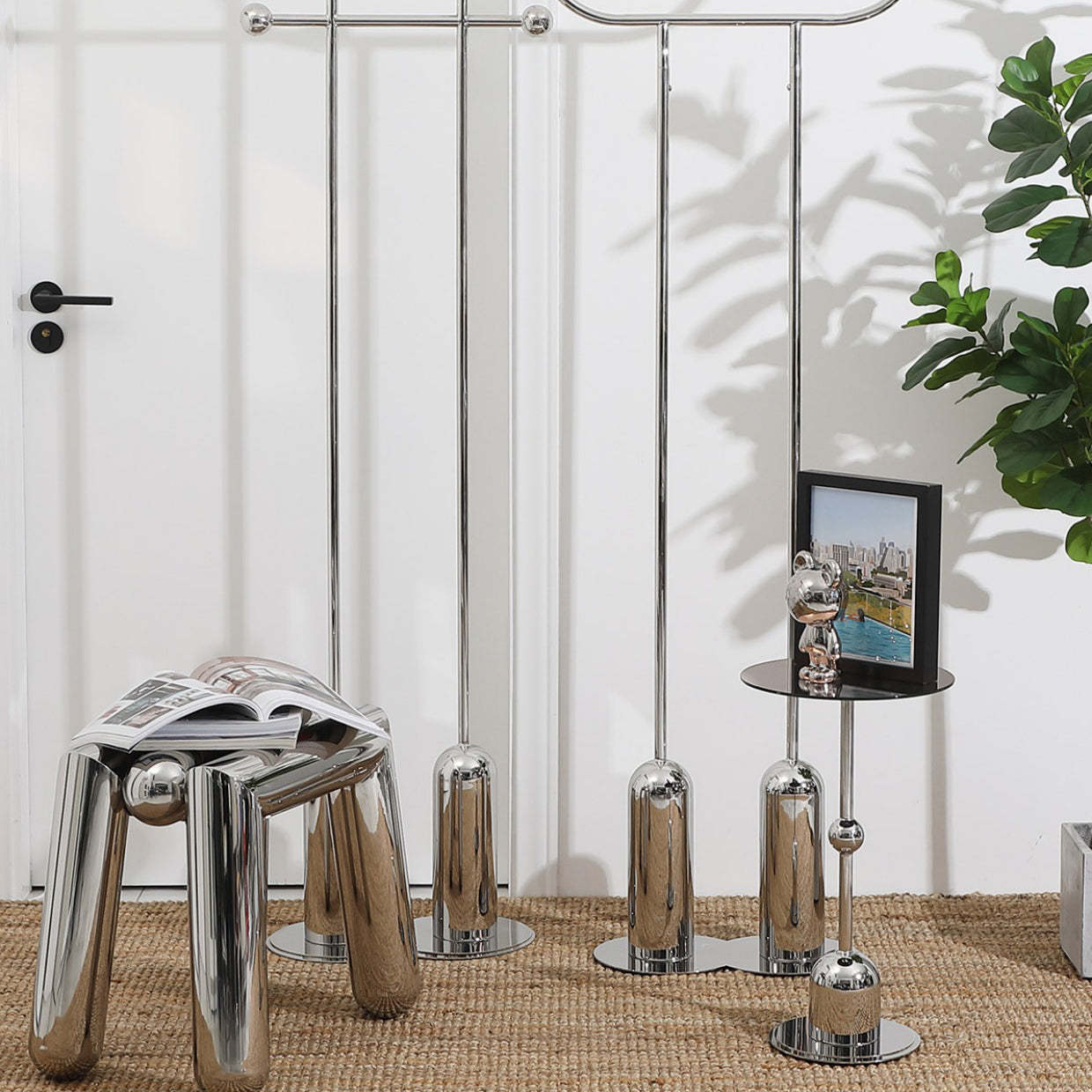 Art Deco Trapezoid Stainless Steel Stool