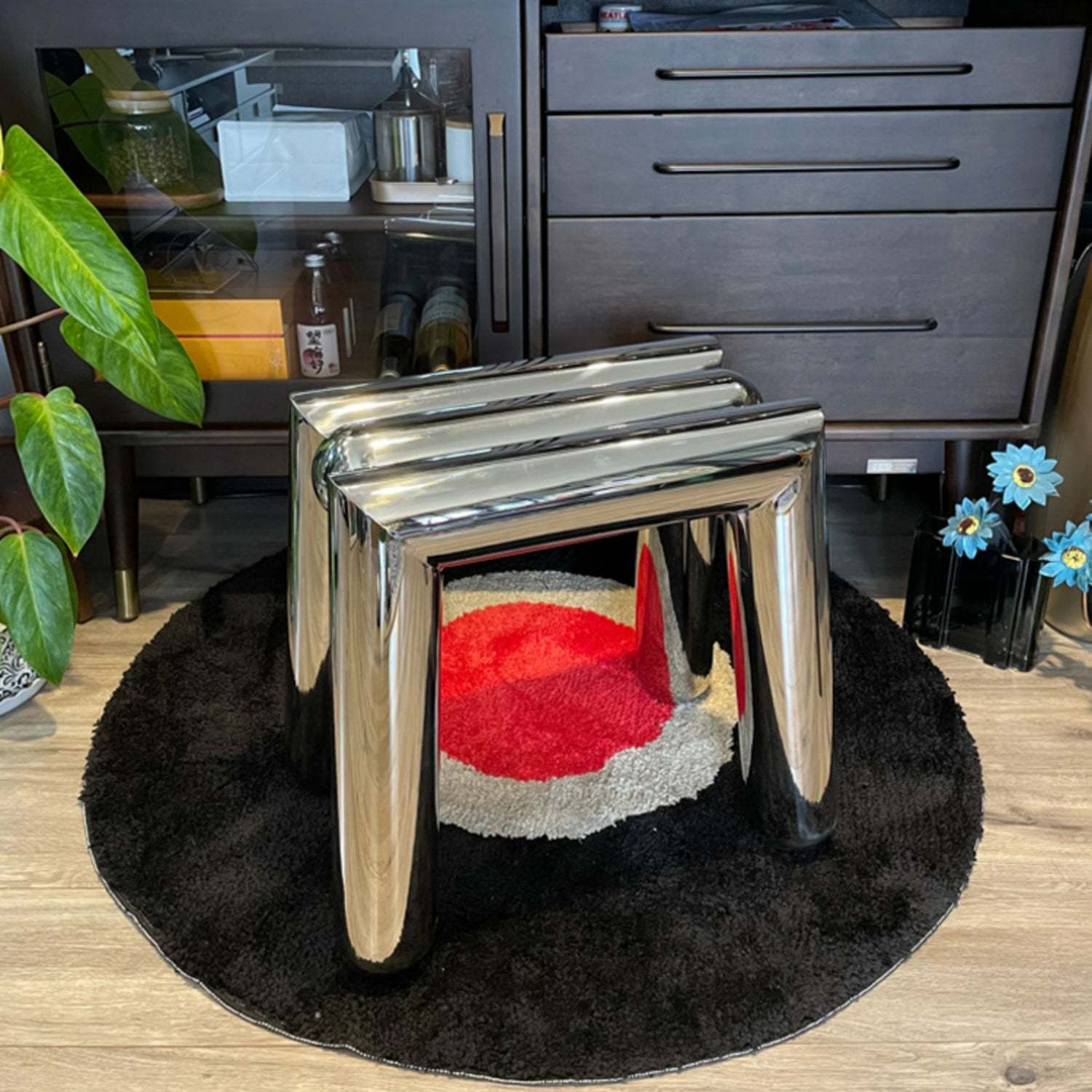 Art Deco Trapezoid Stainless Steel Stool