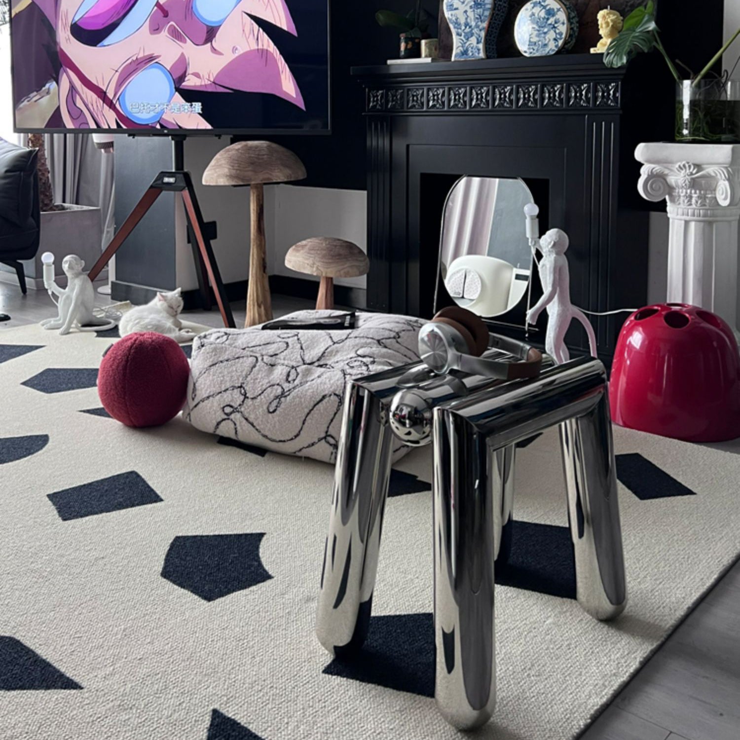 Art Deco Trapezoid Stainless Steel Stool
