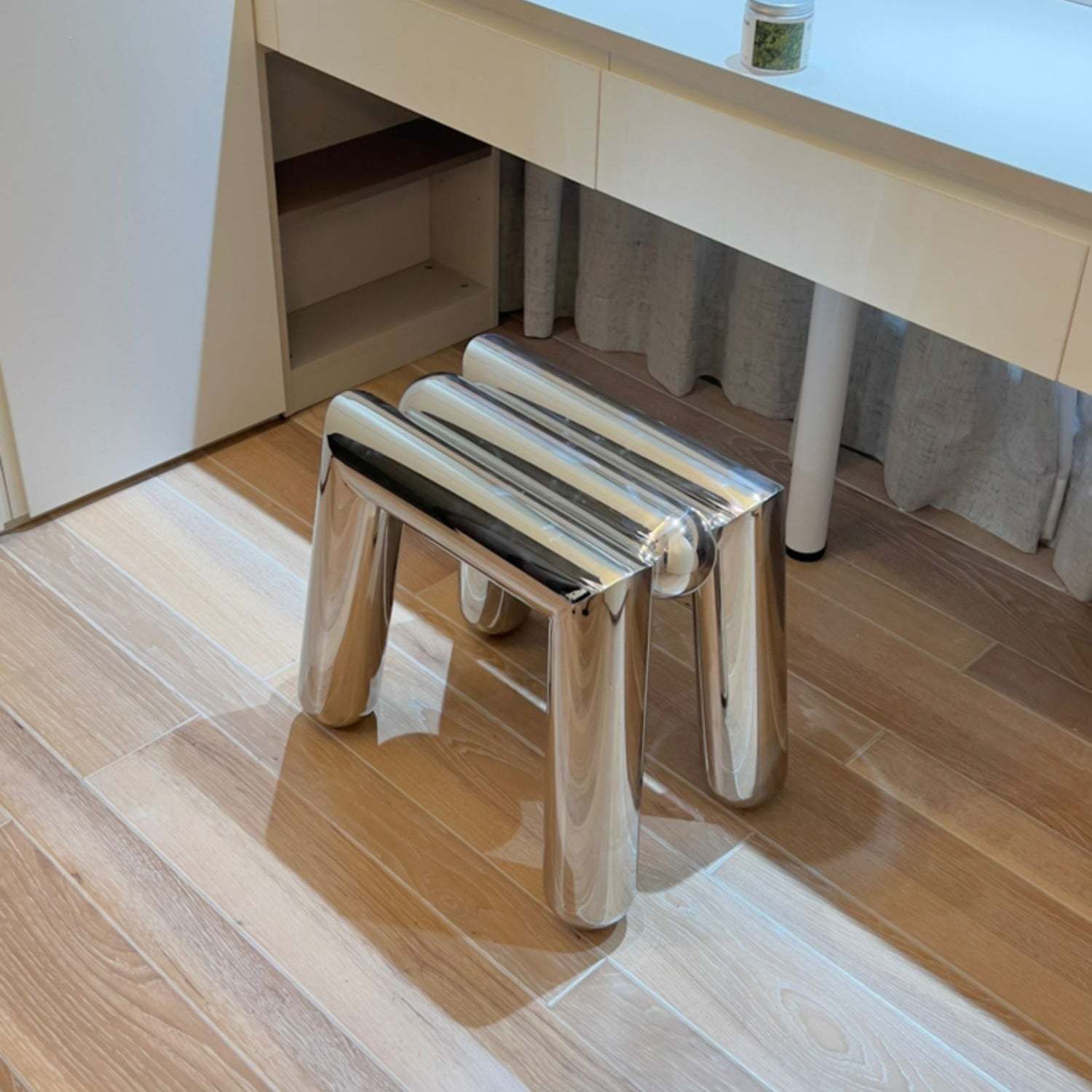 Art Deco Trapezoid Stainless Steel Stool