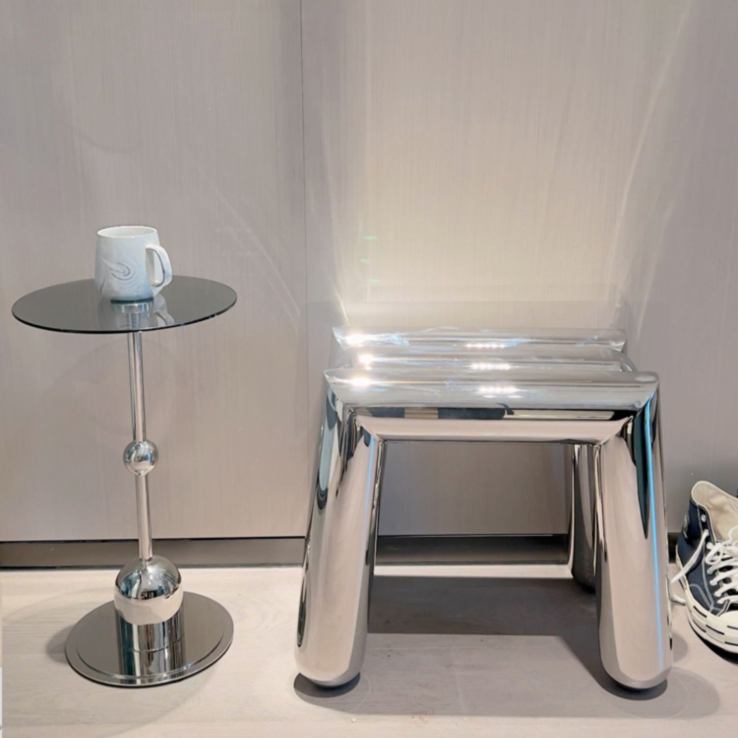 Art Deco Trapezoid Stainless Steel Stool