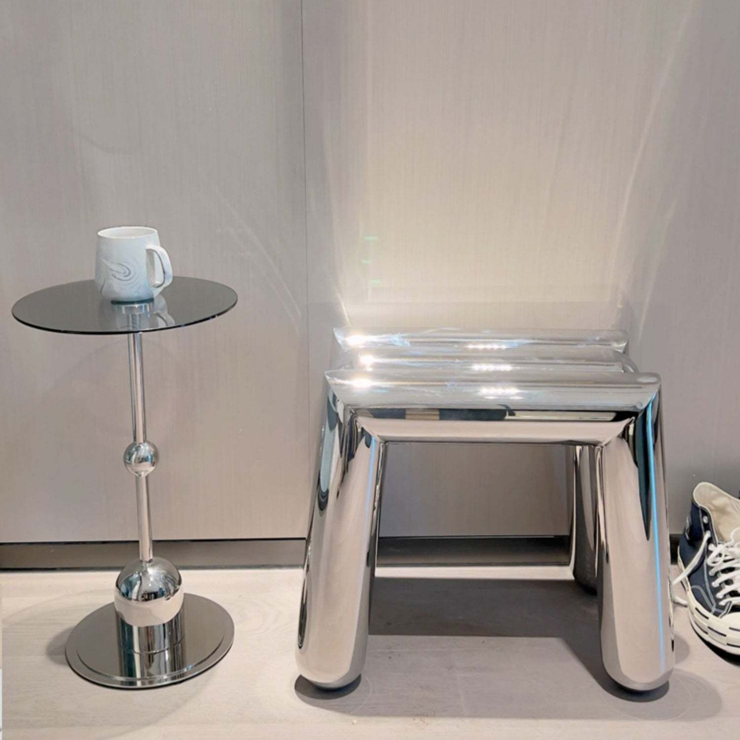 Art Deco Trapezoid Stainless Steel Stool
