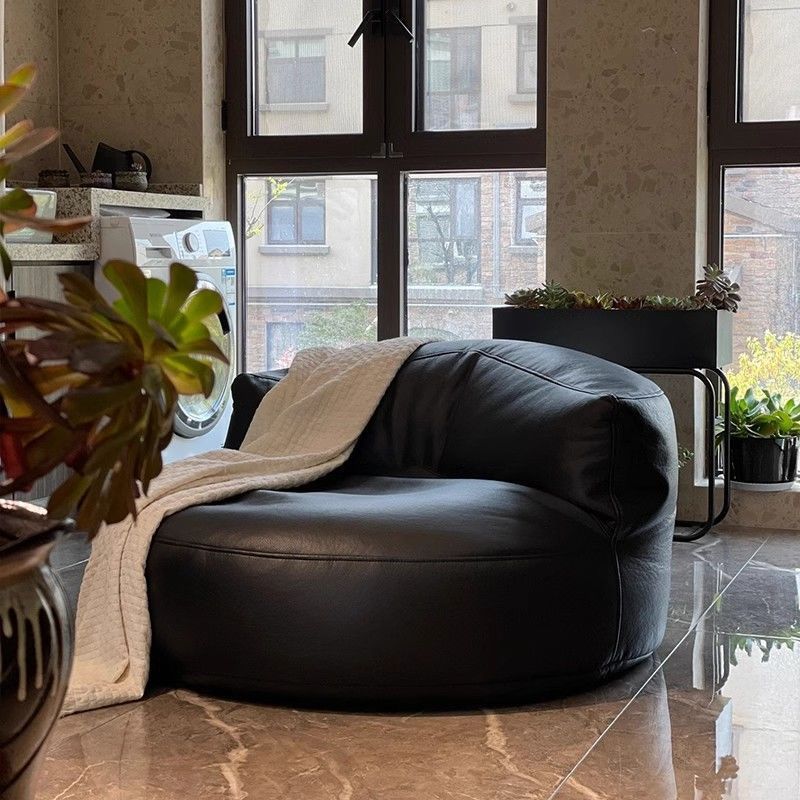 Nordic EPS Leather Sofa — Sofa + Footstool / Black