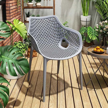 Boho Hollow Waterproof Dining Chair — Dark Gray