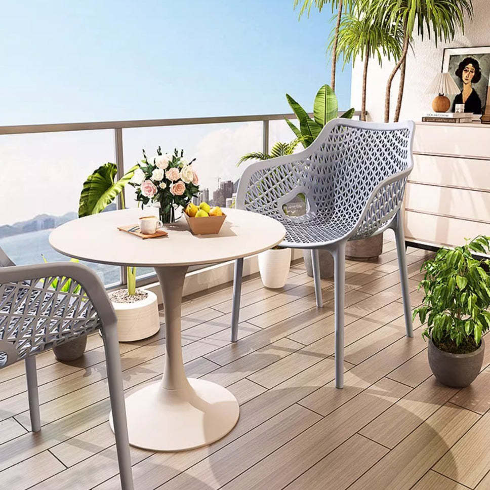 Boho Hollow Waterproof Dining Chair — Light Gray