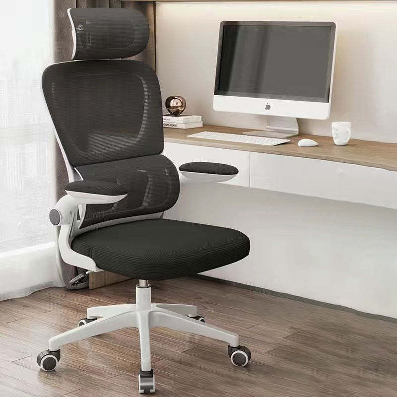 Minimalist desk breathable black office chairs — White