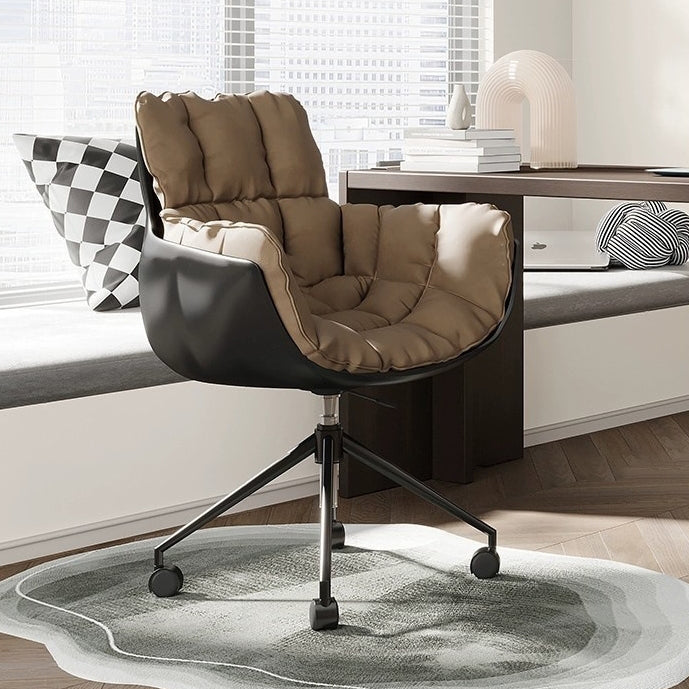 Scandinavian Steel Leather Fabric Desk Chair — Brown + Black