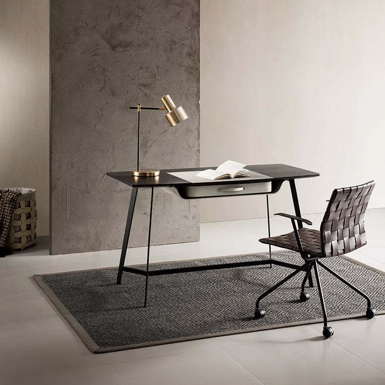 Minimalist Saddle Leather Steel Desk Chair