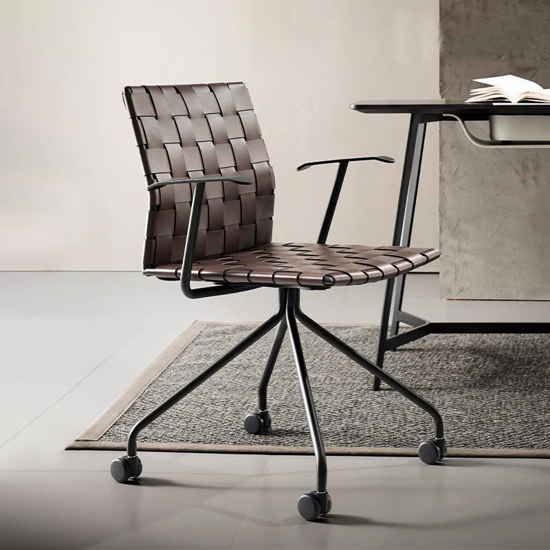 Minimalist Saddle Leather Steel Desk Chair
