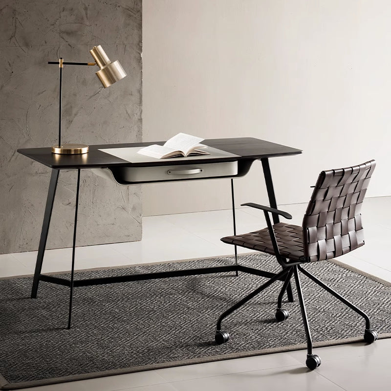 Minimalist Saddle Leather Steel Desk Chair