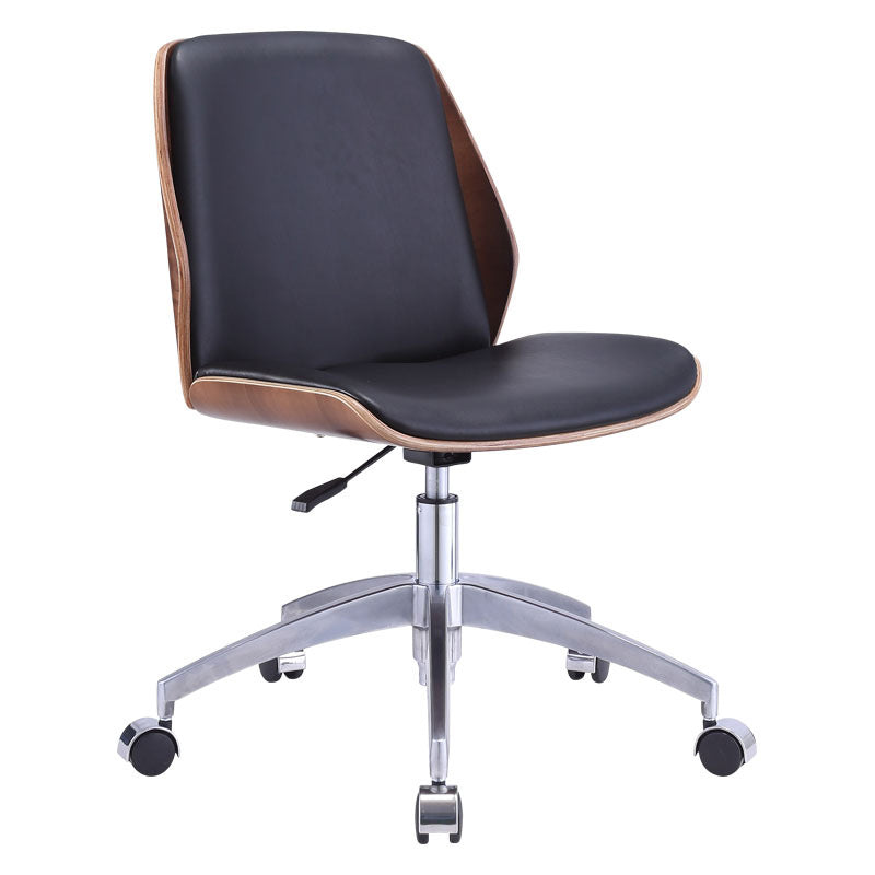 Modern Wood Leather Desk Chair with Armrest