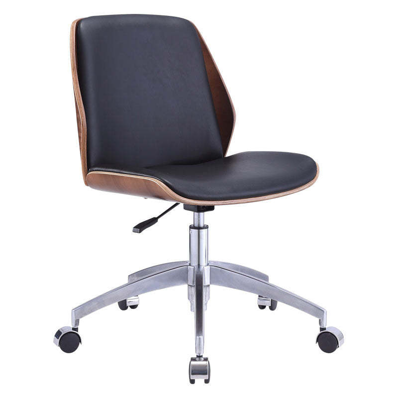Modern Wood Leather Desk Chair with Armrest