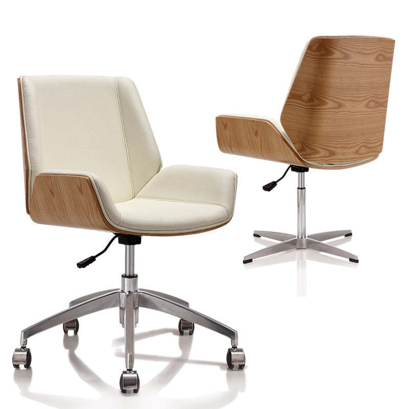 Modern Wood Leather Desk Chair with Armrest