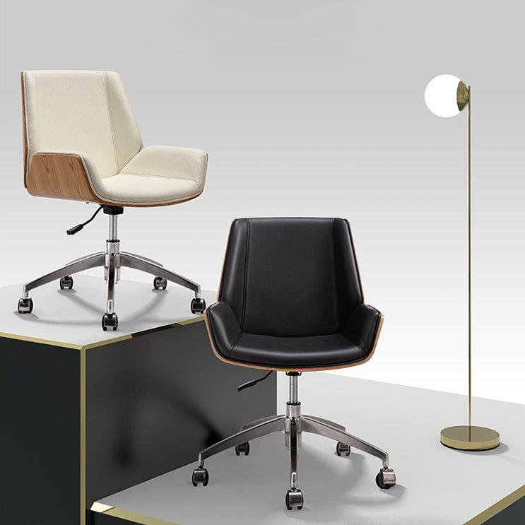 Modern Wood Leather Desk Chair with Armrest