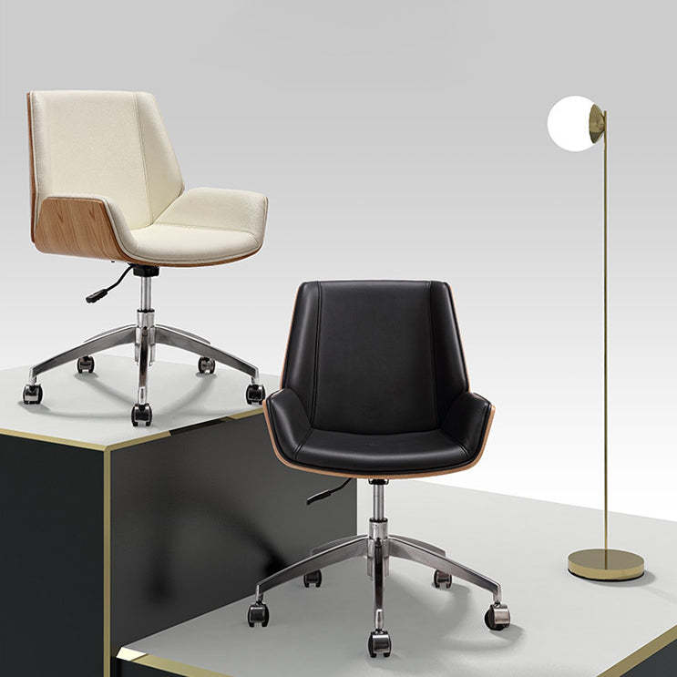 Modern Wood Leather Desk Chair with Armrest