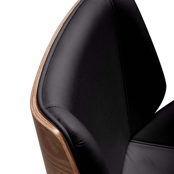 Modern Wood Leather Desk Chair with Armrest