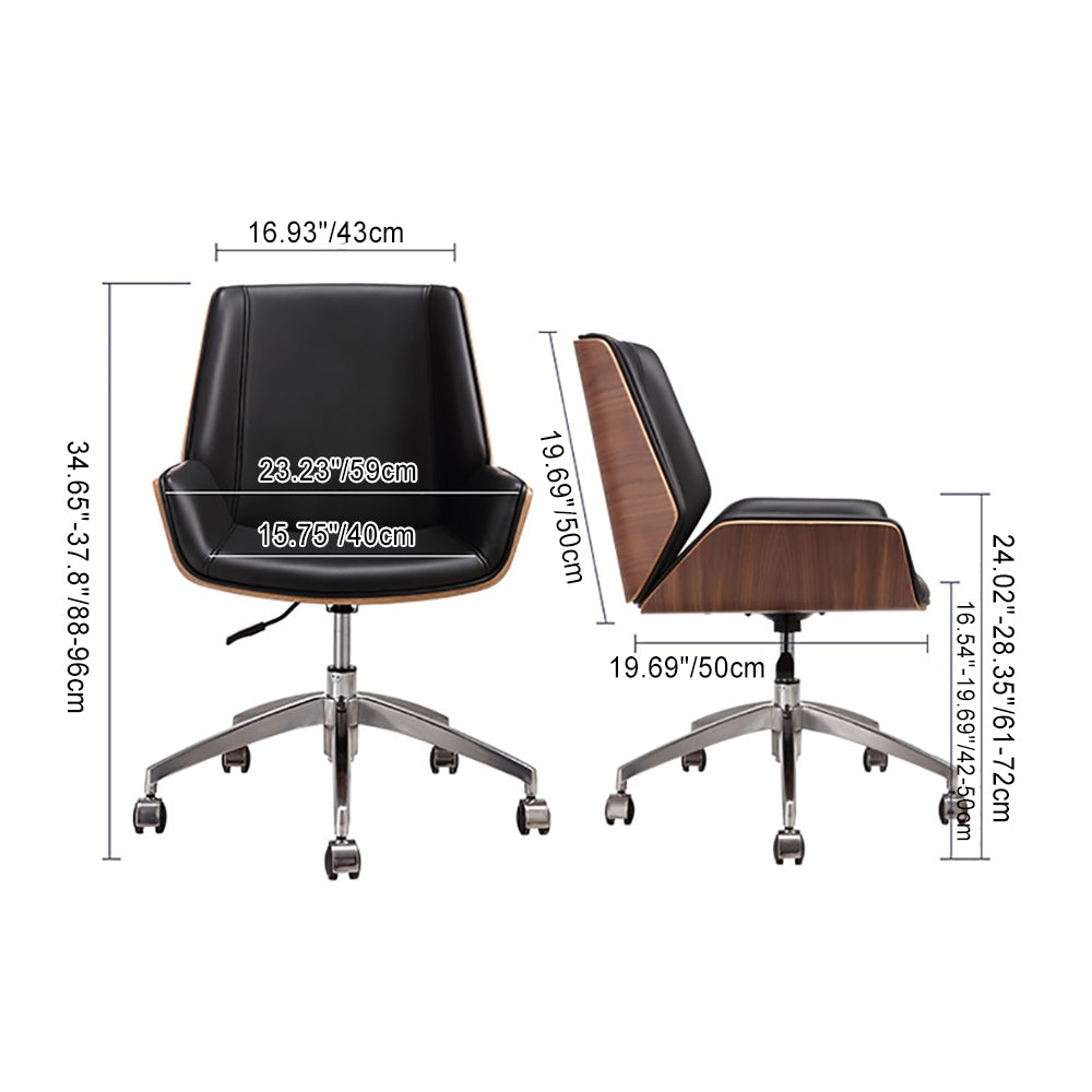 Modern Wood Leather Desk Chair with Armrest