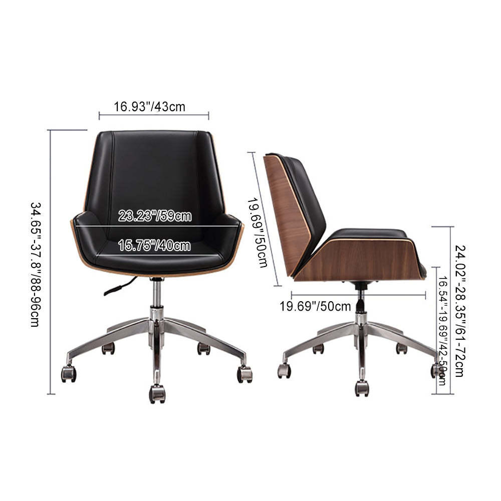 Modern Wood Leather Desk Chair with Armrest