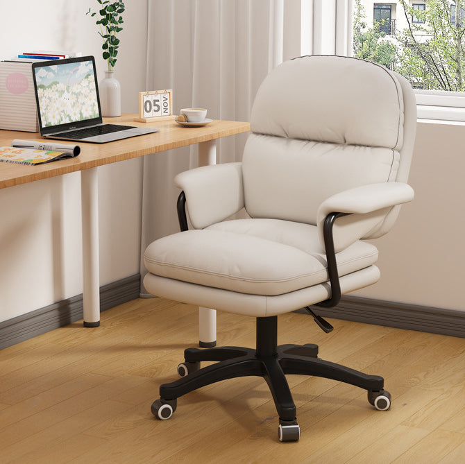 Nordic Nylon Leather Desk Chair with Armrest — White