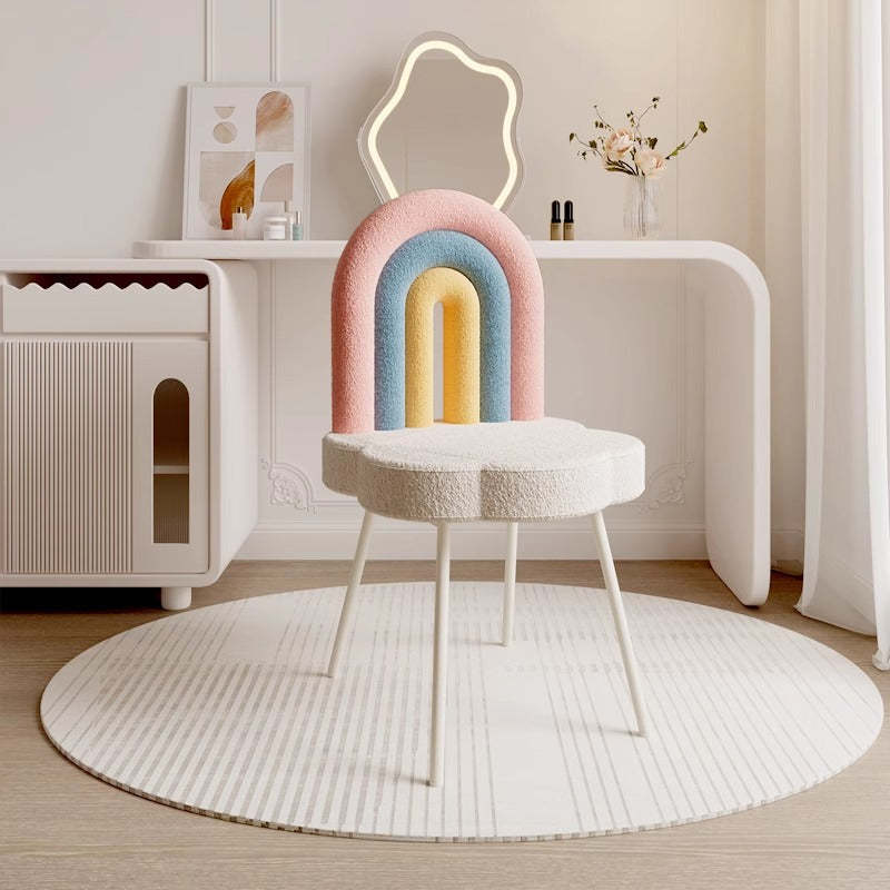 Contemporary Rainbow Lambswool Iron Vanity Stool — Pink + Blue + Yellow