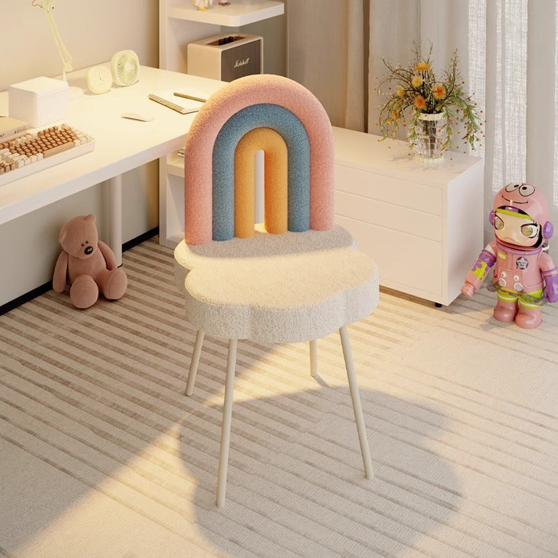 Contemporary Rainbow Lambswool Iron Vanity Stool — Pink + Purple