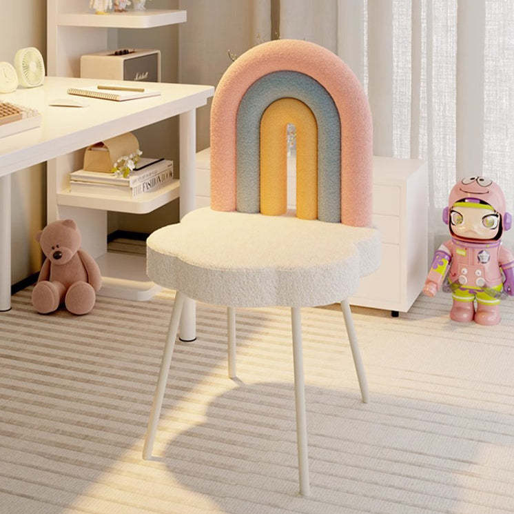 Contemporary Rainbow Lambswool Iron Vanity Stool — White + Khaki + Brown