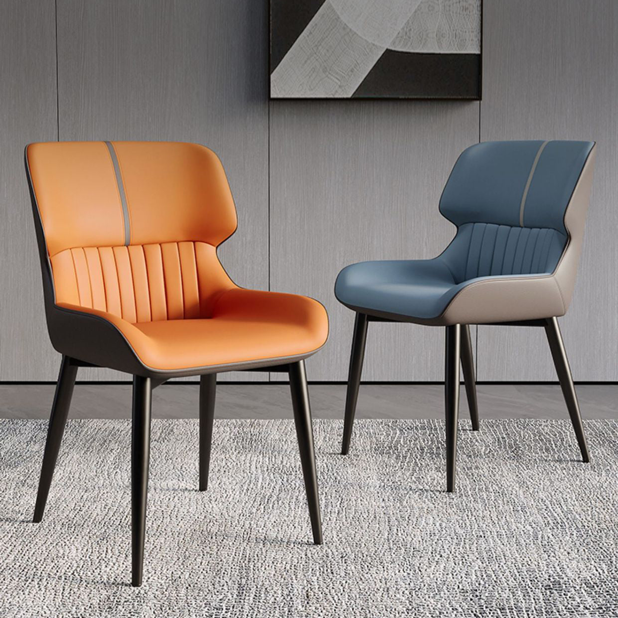 Scandinavian Leather Steel Armless Dining Chair — A - Orange