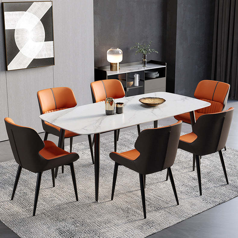 Scandinavian Leather Steel Armless Dining Chair — B - Dark Gray
