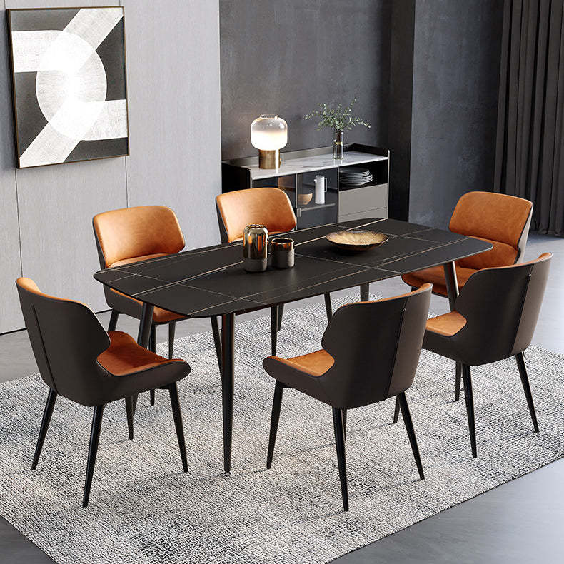 Scandinavian Leather Steel Armless Dining Chair — A - Light Gray