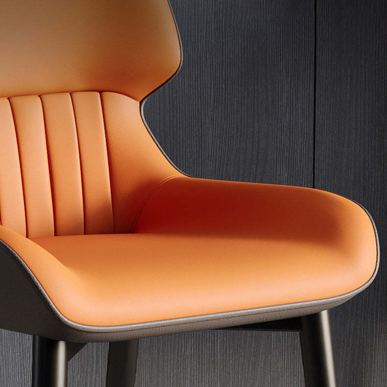 Scandinavian Leather Steel Armless Dining Chair — B - Orange