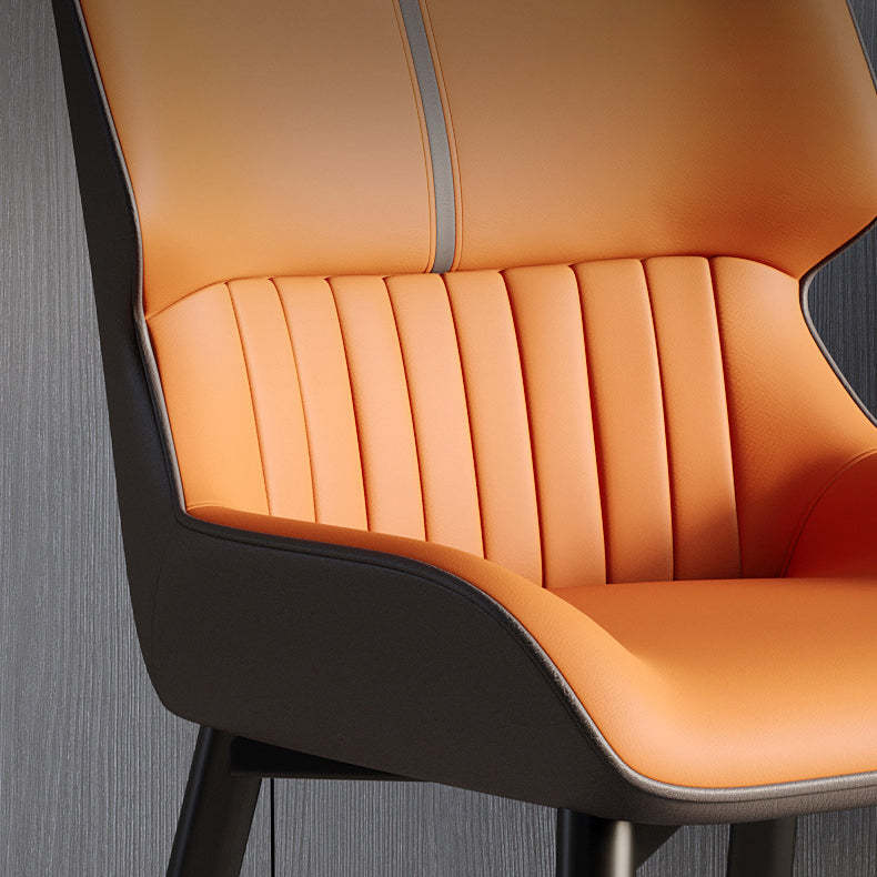 Scandinavian Leather Steel Armless Dining Chair — B - Off White