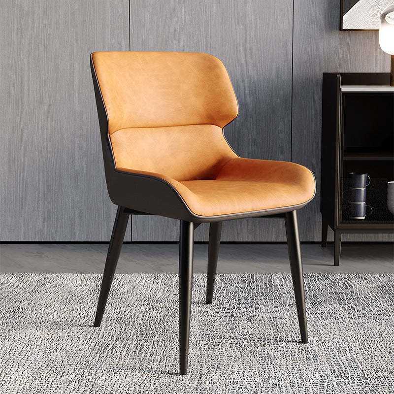 Scandinavian Leather Steel Armless Dining Chair