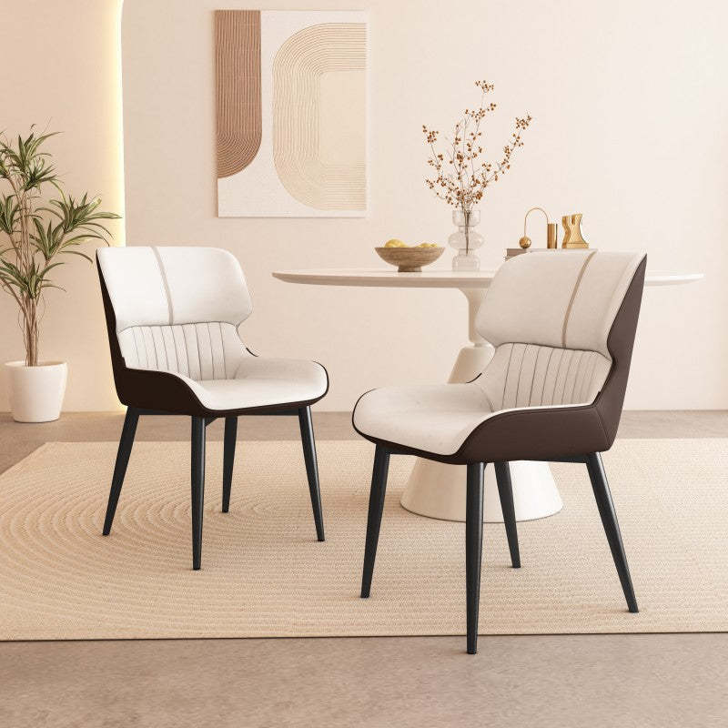 Scandinavian Leather Steel Armless Dining Chair — A - Off White