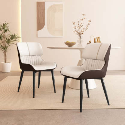Scandinavian Leather Steel Armless Dining Chair — A - Off White