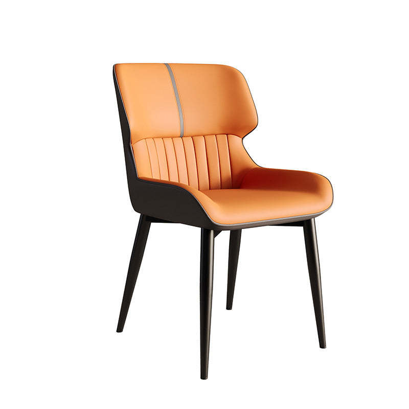 Scandinavian Leather Steel Armless Dining Chair