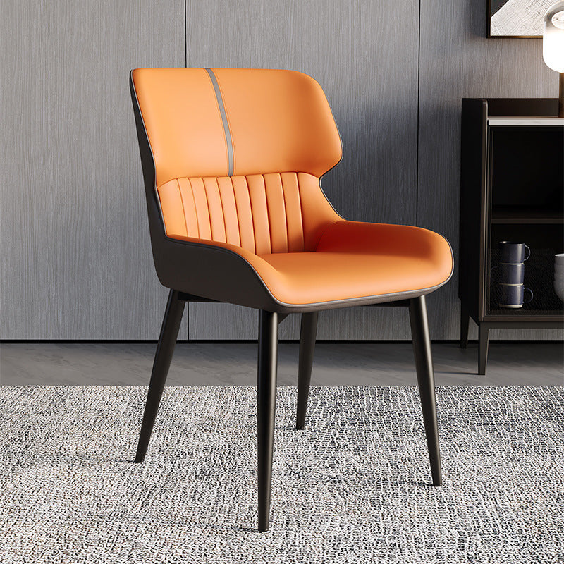 Scandinavian Leather Steel Armless Dining Chair