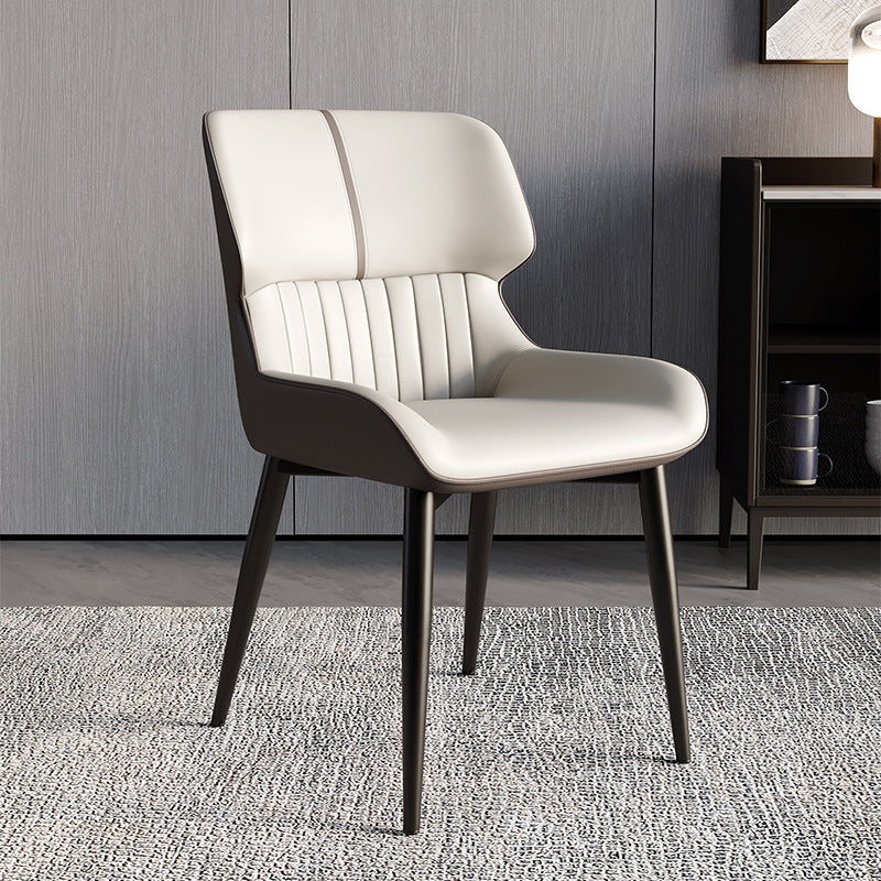Scandinavian Leather Steel Armless Dining Chair
