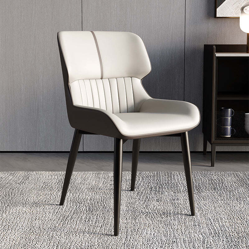 Scandinavian Leather Steel Armless Dining Chair