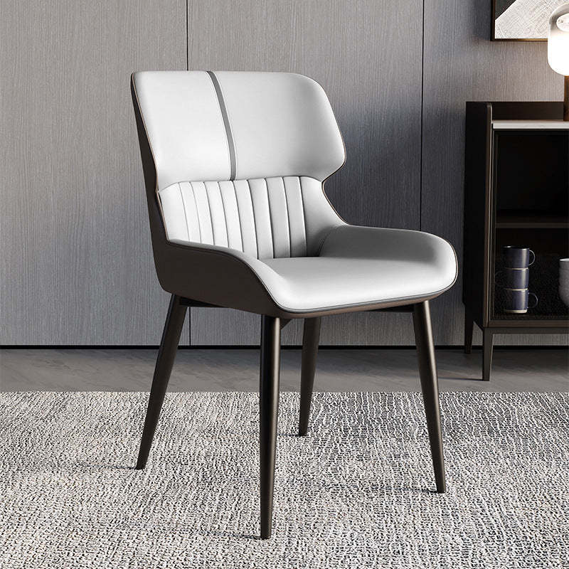 Scandinavian Leather Steel Armless Dining Chair