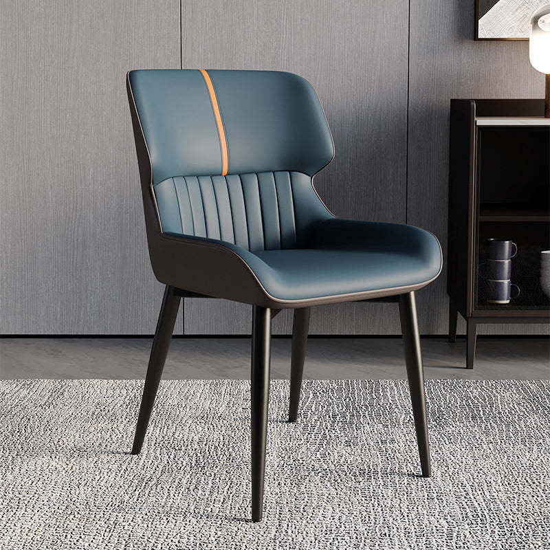 Scandinavian Leather Steel Armless Dining Chair