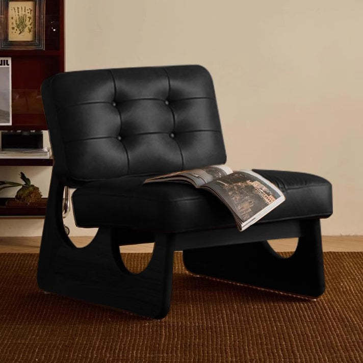 Art Deco Leather Wood Armless Sofa
