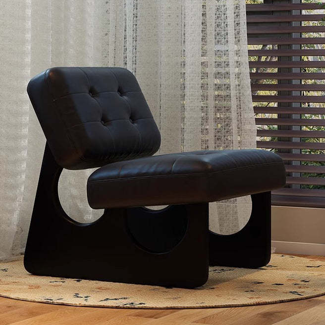 Art Deco Leather Wood Armless Sofa