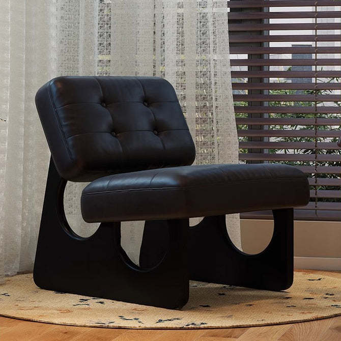 Art Deco Leather Wood Armless Sofa