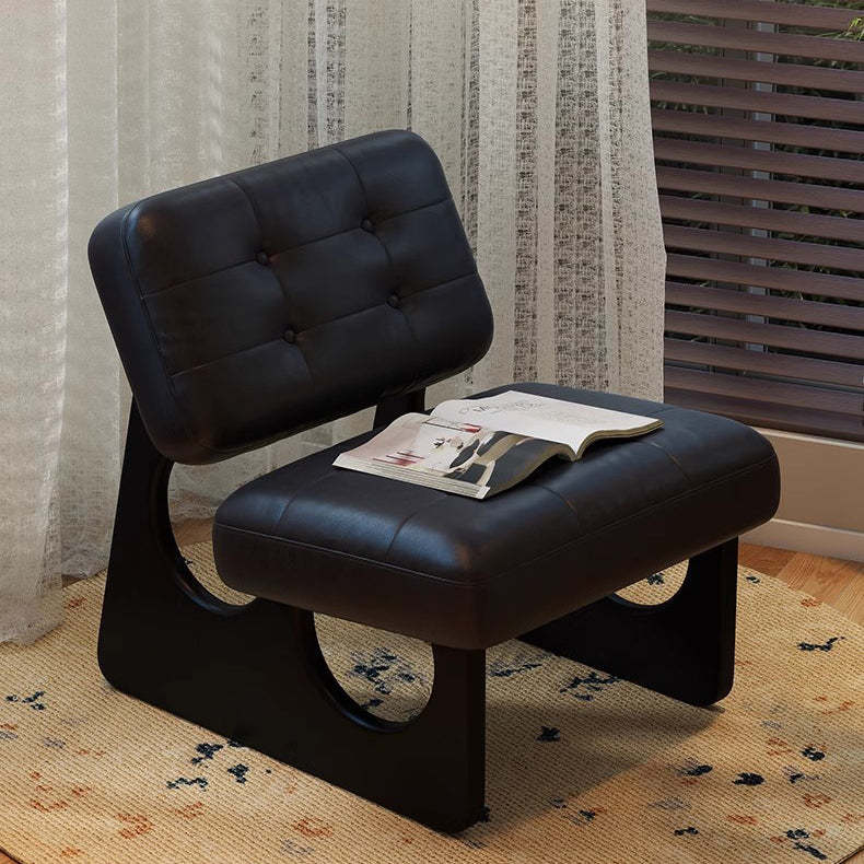 Art Deco Leather Wood Armless Sofa