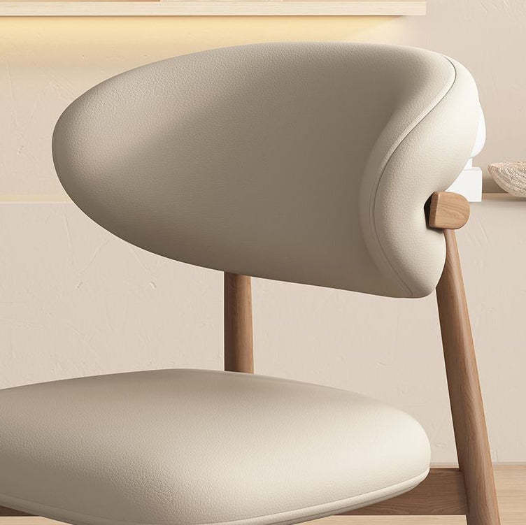 Scandinavian Leather Wood Armless Dining Chair