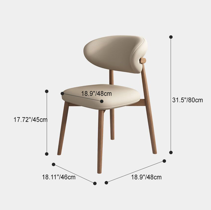 Scandinavian Leather Wood Armless Dining Chair — Orange