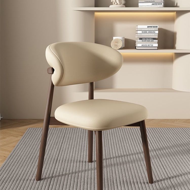 Scandinavian Leather Wood Armless Dining Chair — Coffee